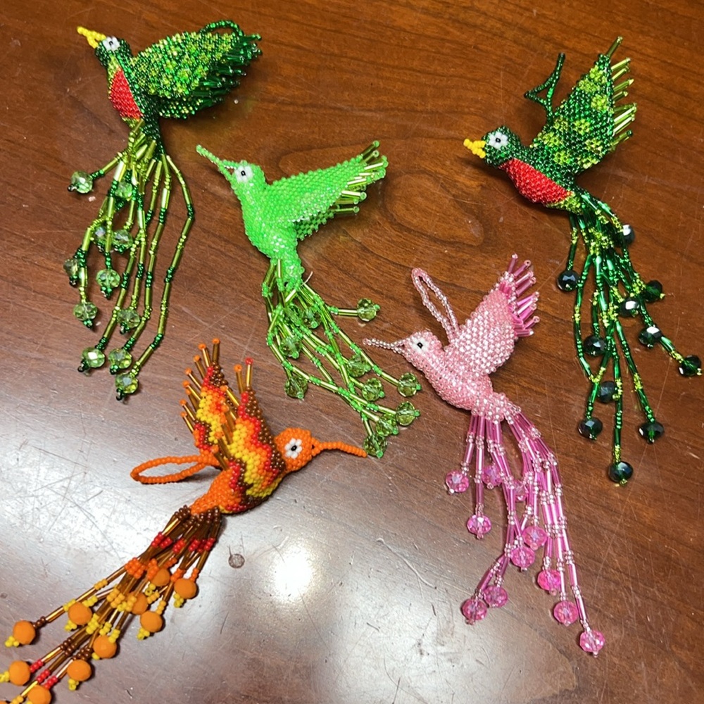 QUETZAL Bird or Hummingbird beaded charm Artisan made 5 inch long Guatemala